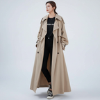 Women’s Long Trench Coat with Button Closure Khaki