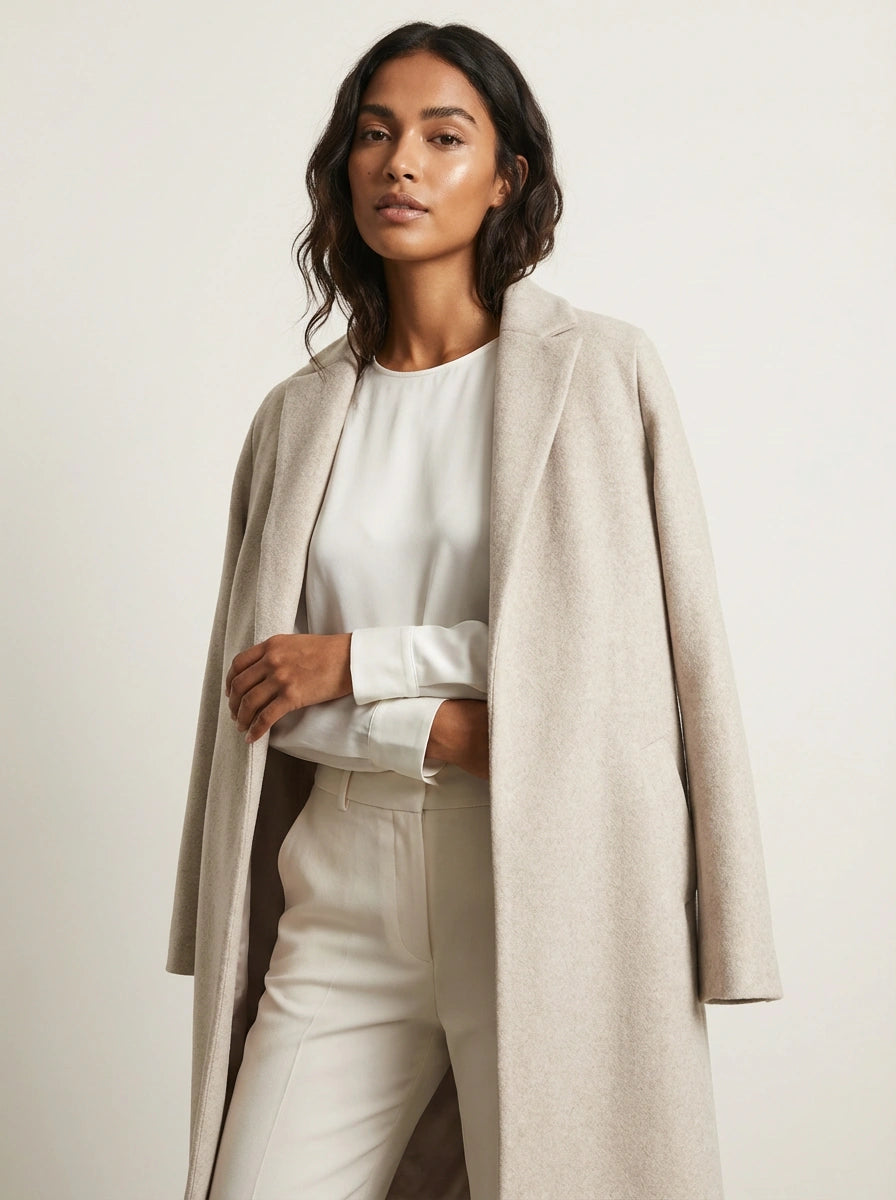 Women’s Long Wool Blend Coat Beige