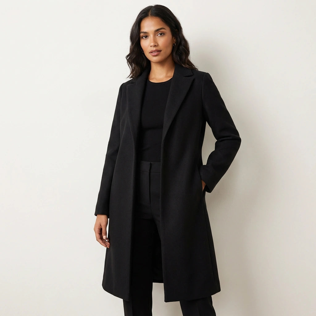 Women’s Long Wool Blend Coat Black
