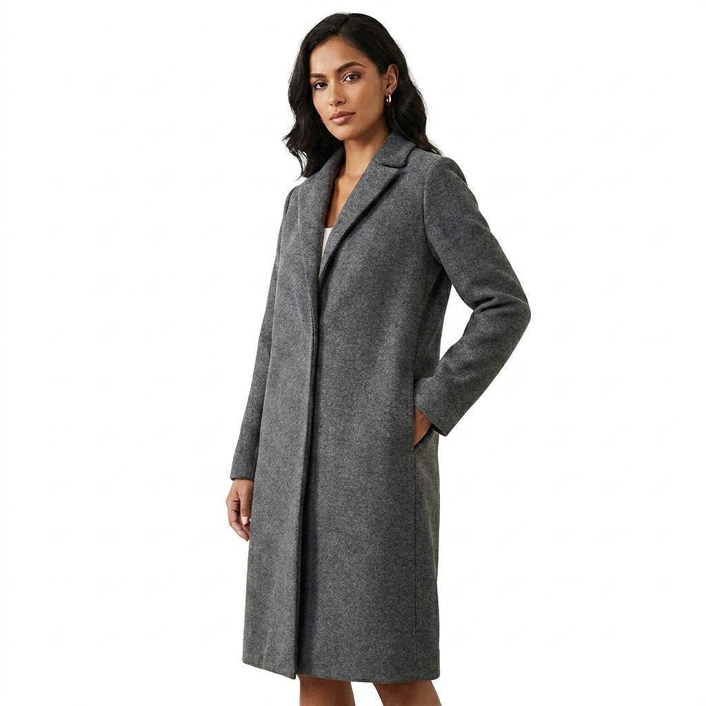 Women’s Long Wool Blend Coat Grey