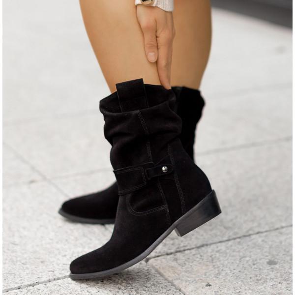 Women’s Mid-Calf Slouch Boots with Side Zip Manhattan Black