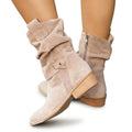 Women’s Mid-Calf Slouch Boots with Side Zip South Beige