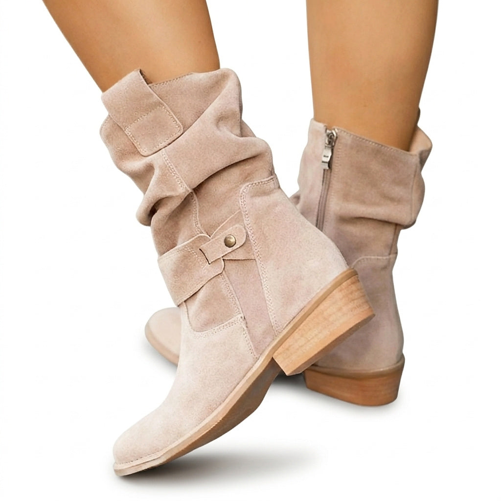 Women’s Mid-Calf Slouch Boots with Side Zip South Beige