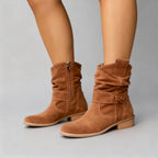Women’s Mid-Calf Slouch Boots with Side Zip Texan Brown