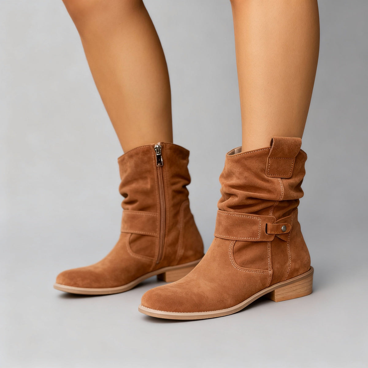 Women’s Mid-Calf Slouch Boots with Side Zip Texan Brown