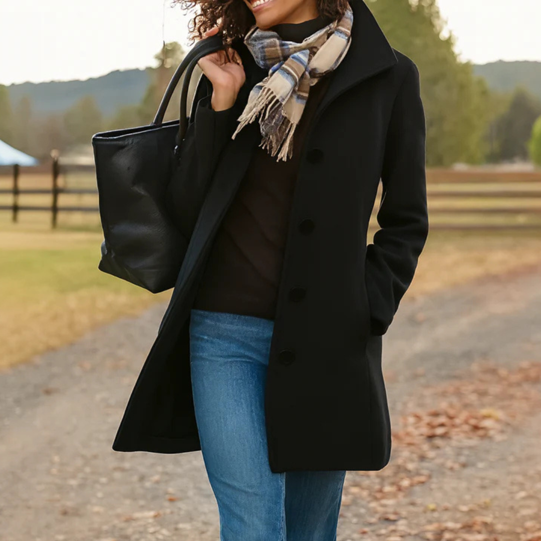 Women’s Mid-Length Button Front Coat Black