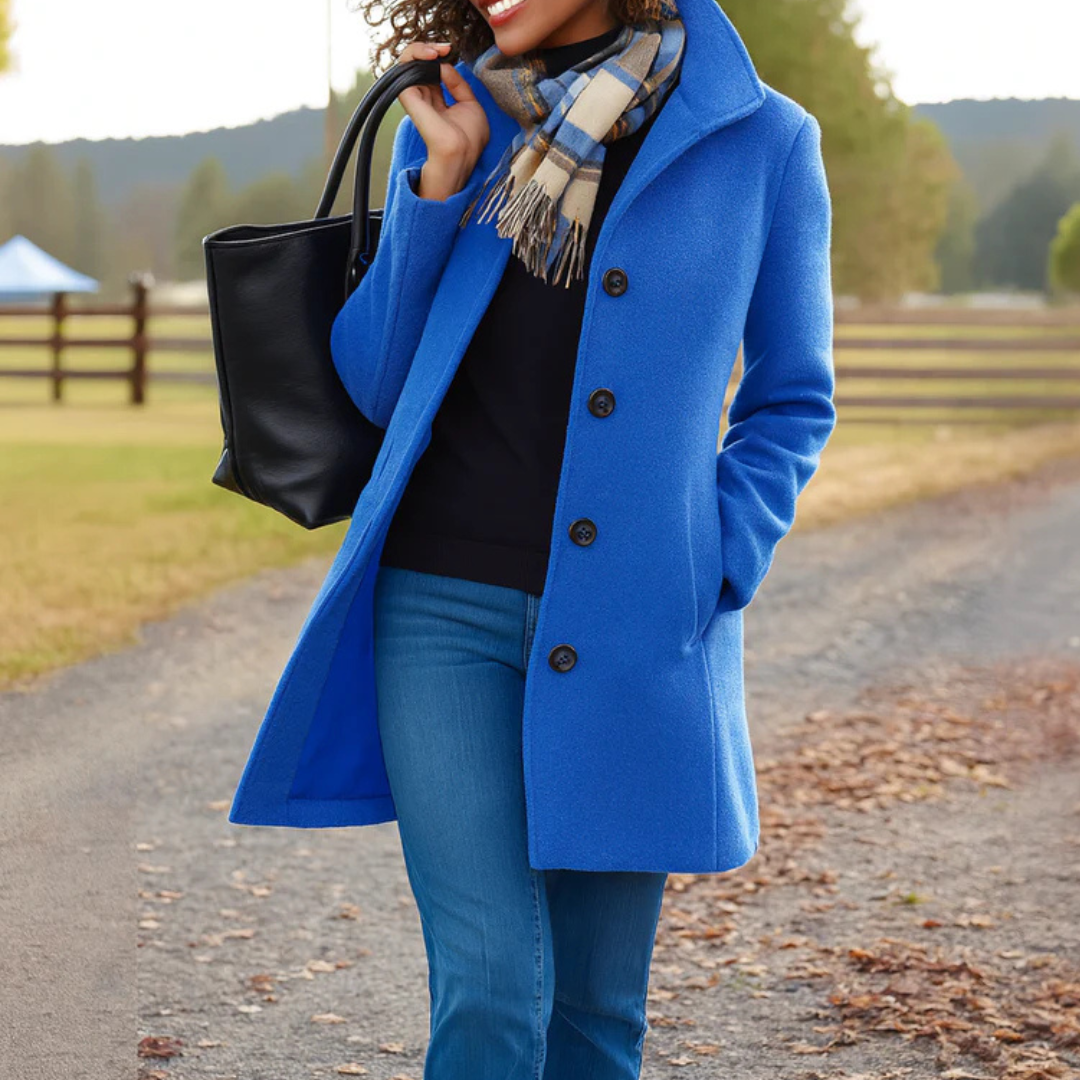 Women’s Mid-Length Button Front Coat Blue
