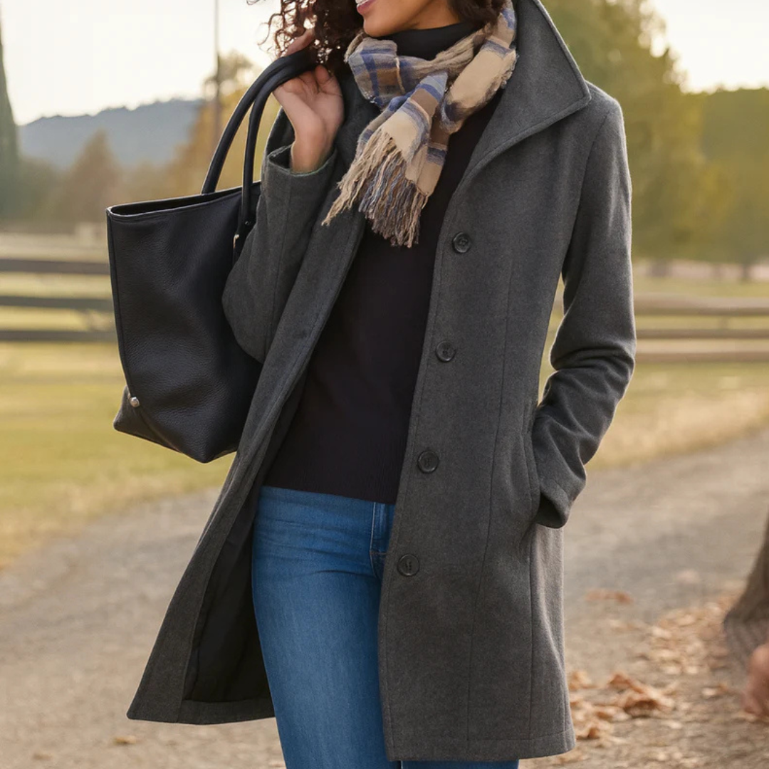 Women’s Mid-Length Button Front Coat Grey