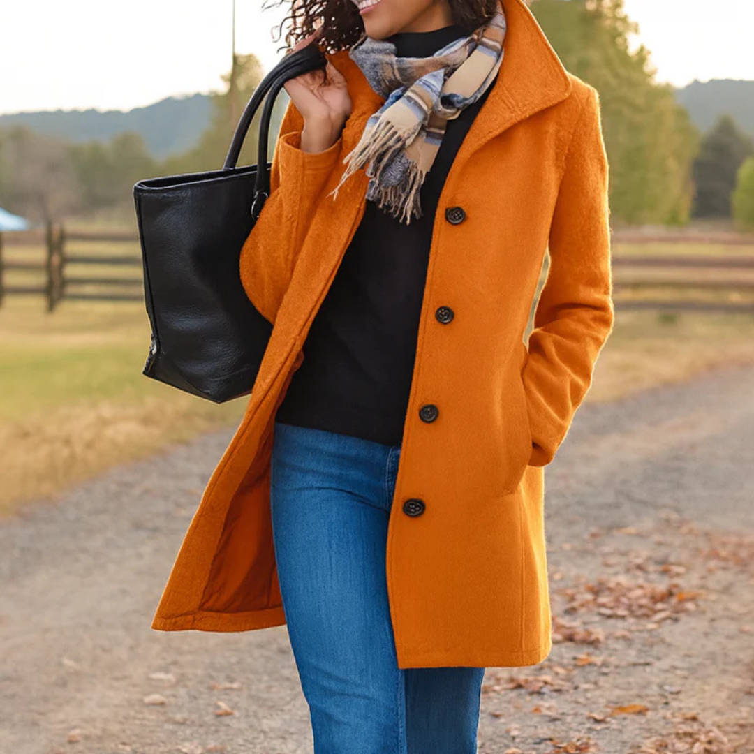Women’s Mid-Length Button Front Coat Orange