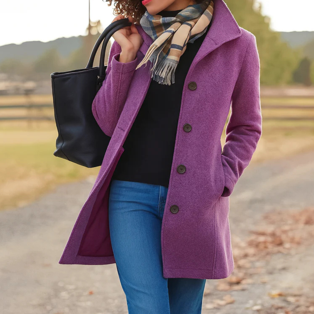 Women’s Mid-Length Button Front Coat Purple