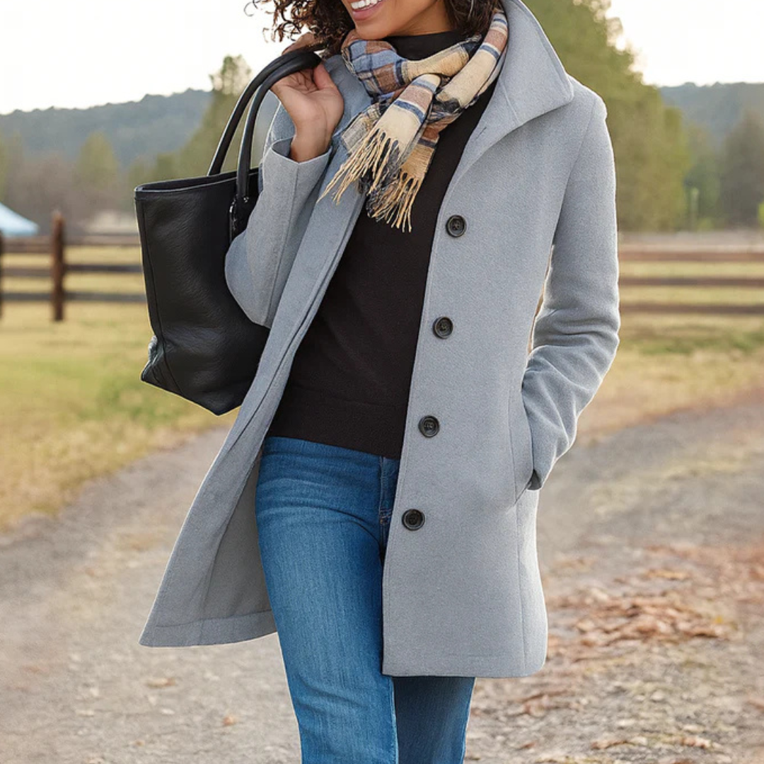 Women’s Mid-Length Button Front Coat Silver