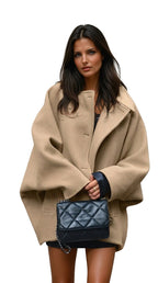 Women’s Oversized Coat with Button Closure Beige
