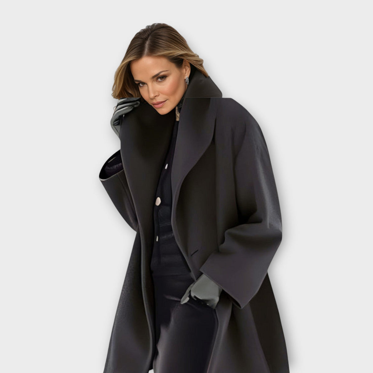 Women’s Oversized Coat with Wide Lapel Black