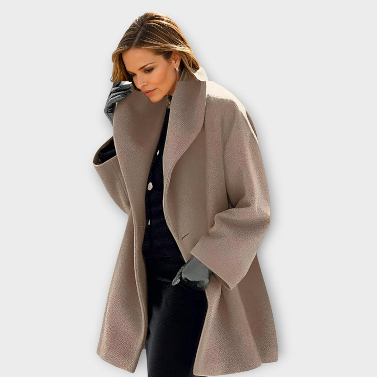 Women’s Oversized Coat with Wide Lapel Khaki