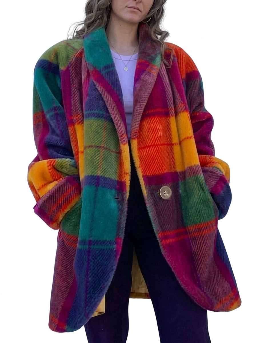 Women’s Oversized Plaid Wool Blend Coat Plaid