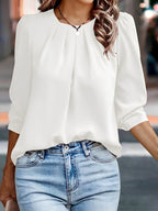 Women’s Pleated Round Neck Blouse White