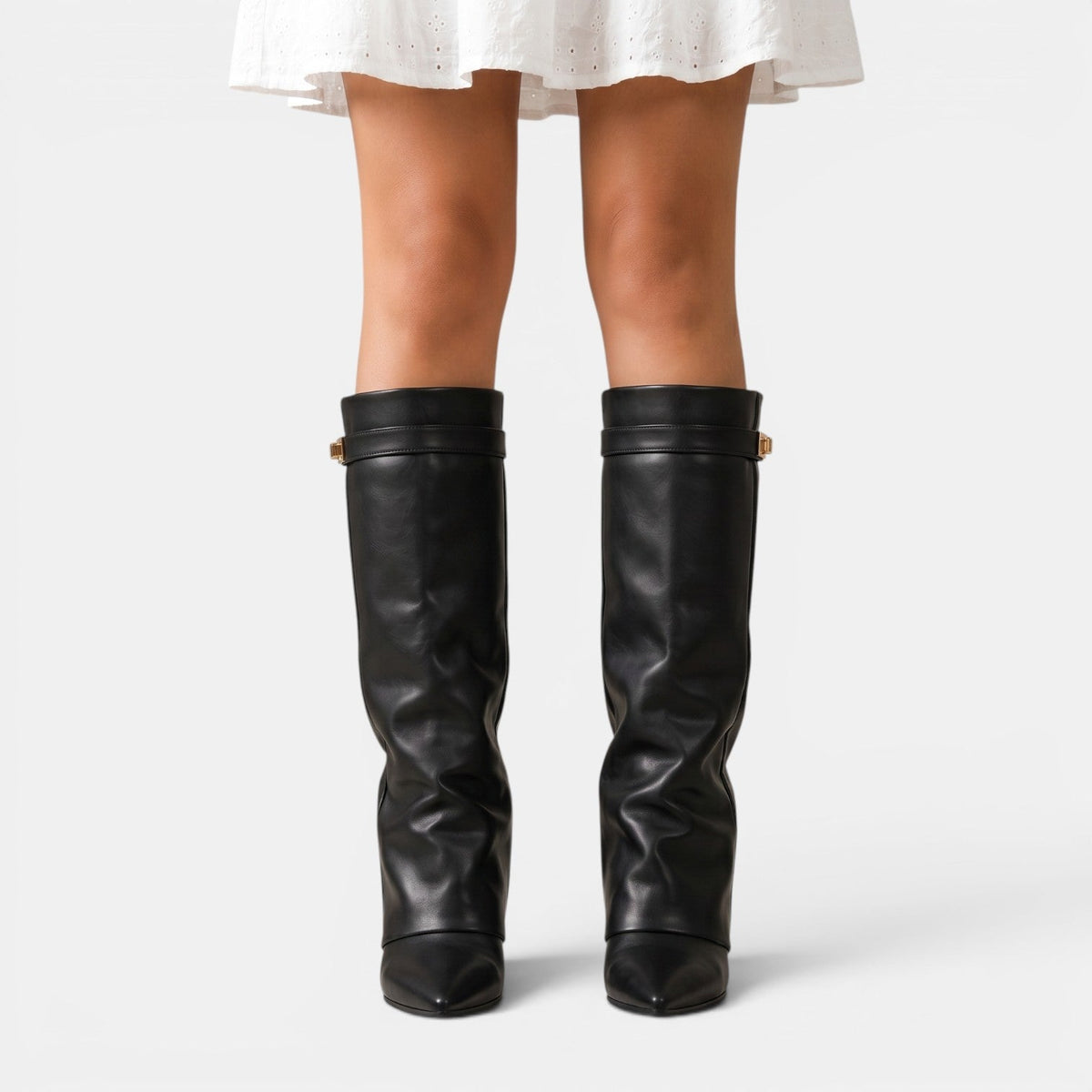 Women’s Pointed Toe Knee High Boots with Metal Detail 1