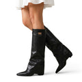 Women’s Pointed Toe Knee High Boots with Metal Detail Black