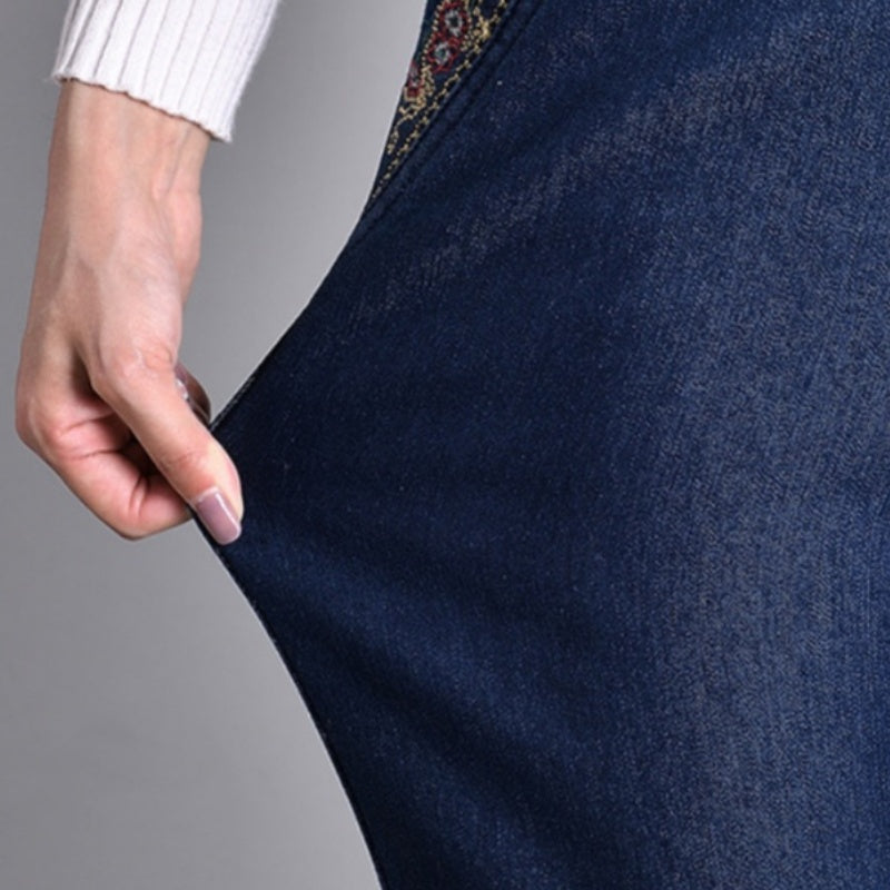Women’s Straight Leg Denim Trousers with Elastic Waist 1