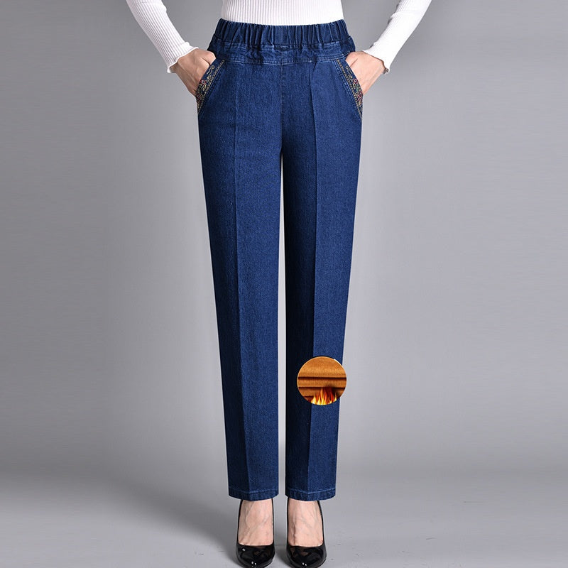 Women’s Straight Leg Denim Trousers with Elastic Waist 4