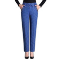 Women’s Straight Leg Denim Trousers with Elastic Waist Light Blue