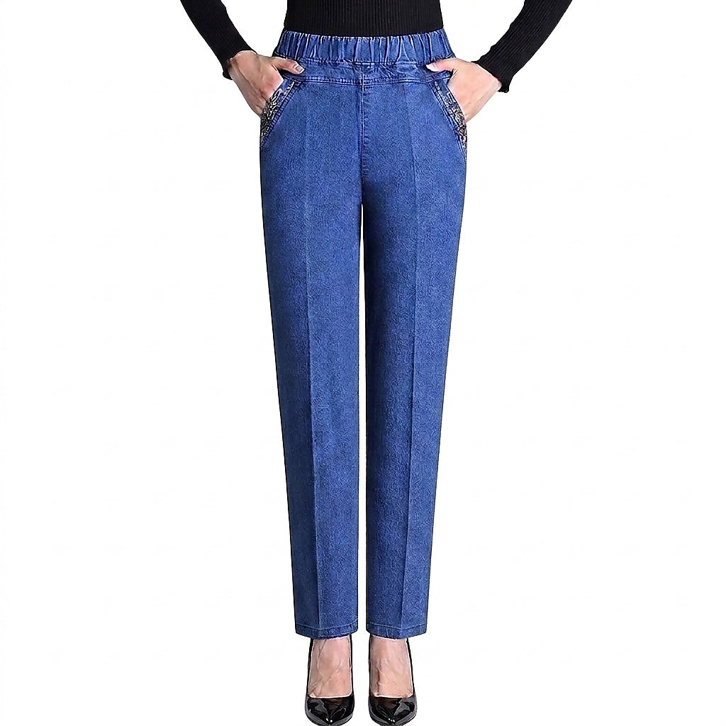 Women’s Straight Leg Denim Trousers with Elastic Waist Light Blue