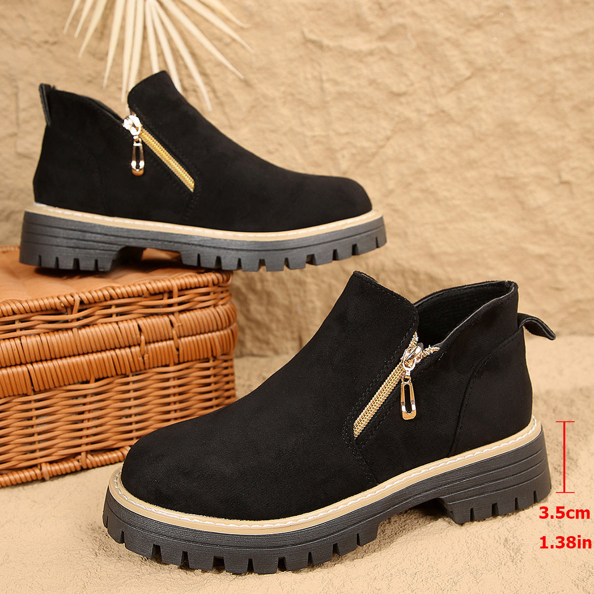Women’s Suede Ankle Boots with Side Zippers and Lug Soles 1