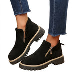 Women’s Suede Ankle Boots with Side Zippers and Lug Soles Black