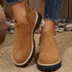 Women’s Suede Ankle Boots with Side Zippers and Lug Soles Brown