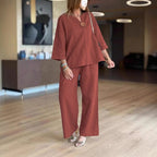 Women’s Two-Piece Tunic and Wide Leg Trouser Set Bordeaux
