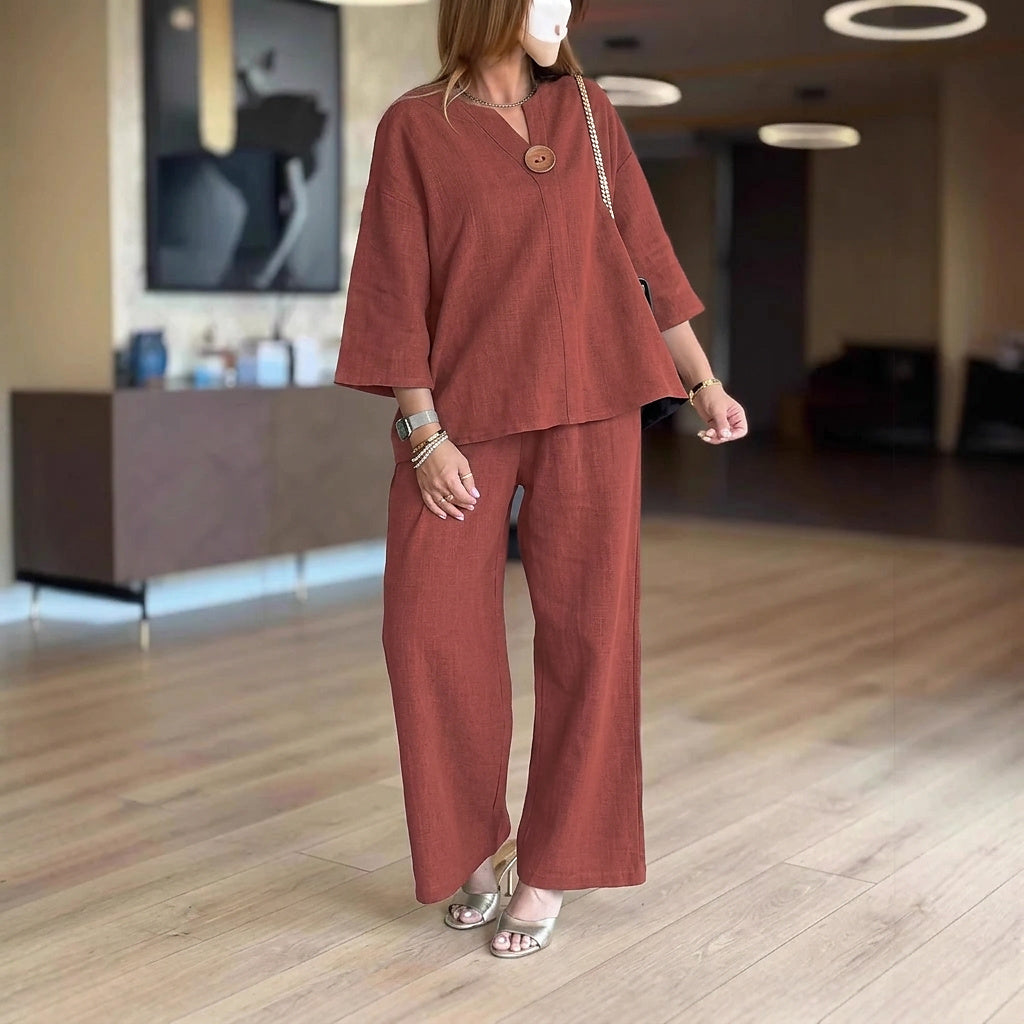Women’s Two-Piece Tunic and Wide Leg Trouser Set Bordeaux