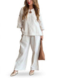 Women’s Two-Piece Tunic and Wide Leg Trouser Set White