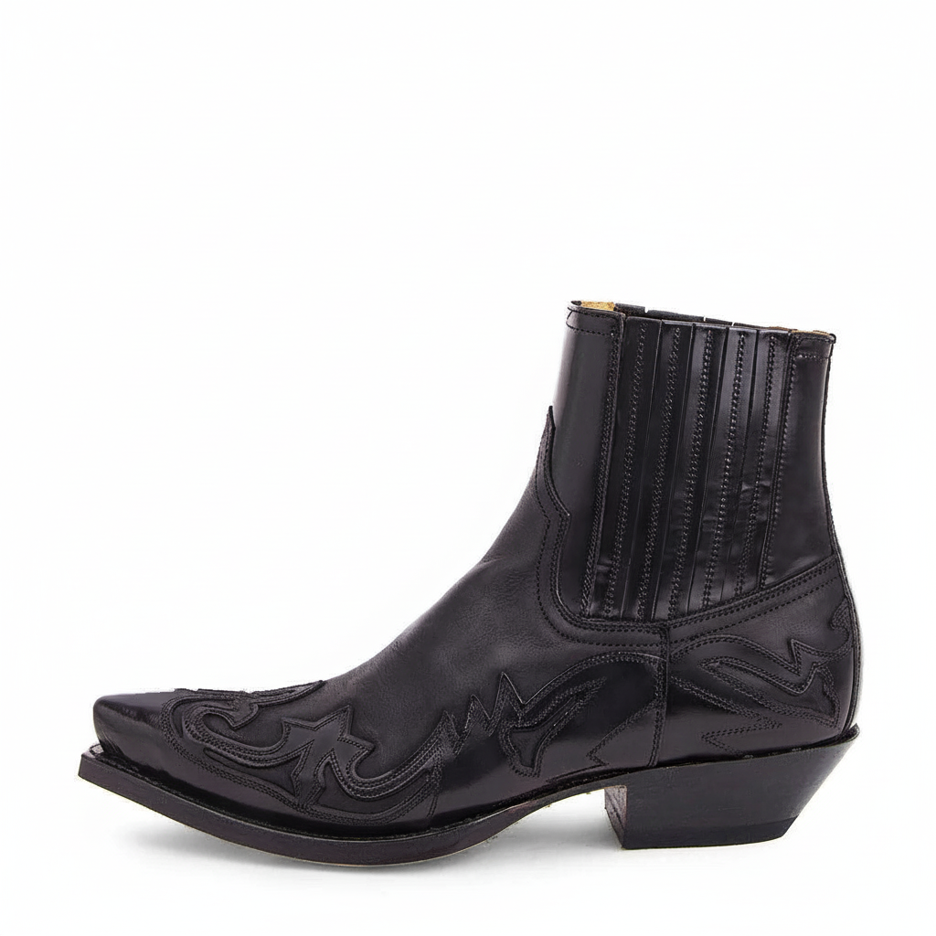 Women’s Western Ankle Boots with Decorative Stitching Black