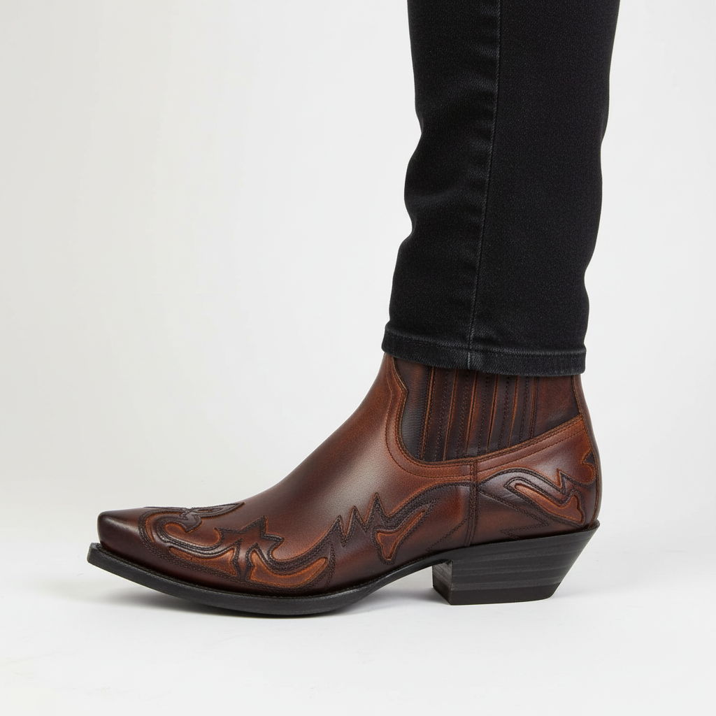 Women’s Western Ankle Boots with Decorative Stitching Brown
