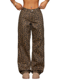 Women’s Wide Leg Leopard Print Jeans Brown