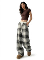 Women’s Wide Leg Plaid Lounge Pants Black
