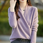 Women’s Wrap Front Long Sleeve Knit Sweater Lavender