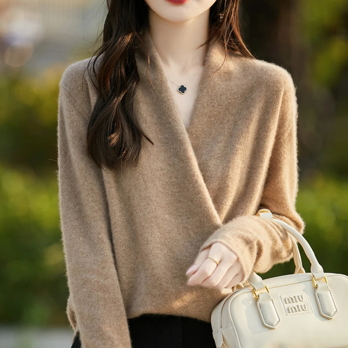 Women’s Wrap Front Long Sleeve Knit Sweater